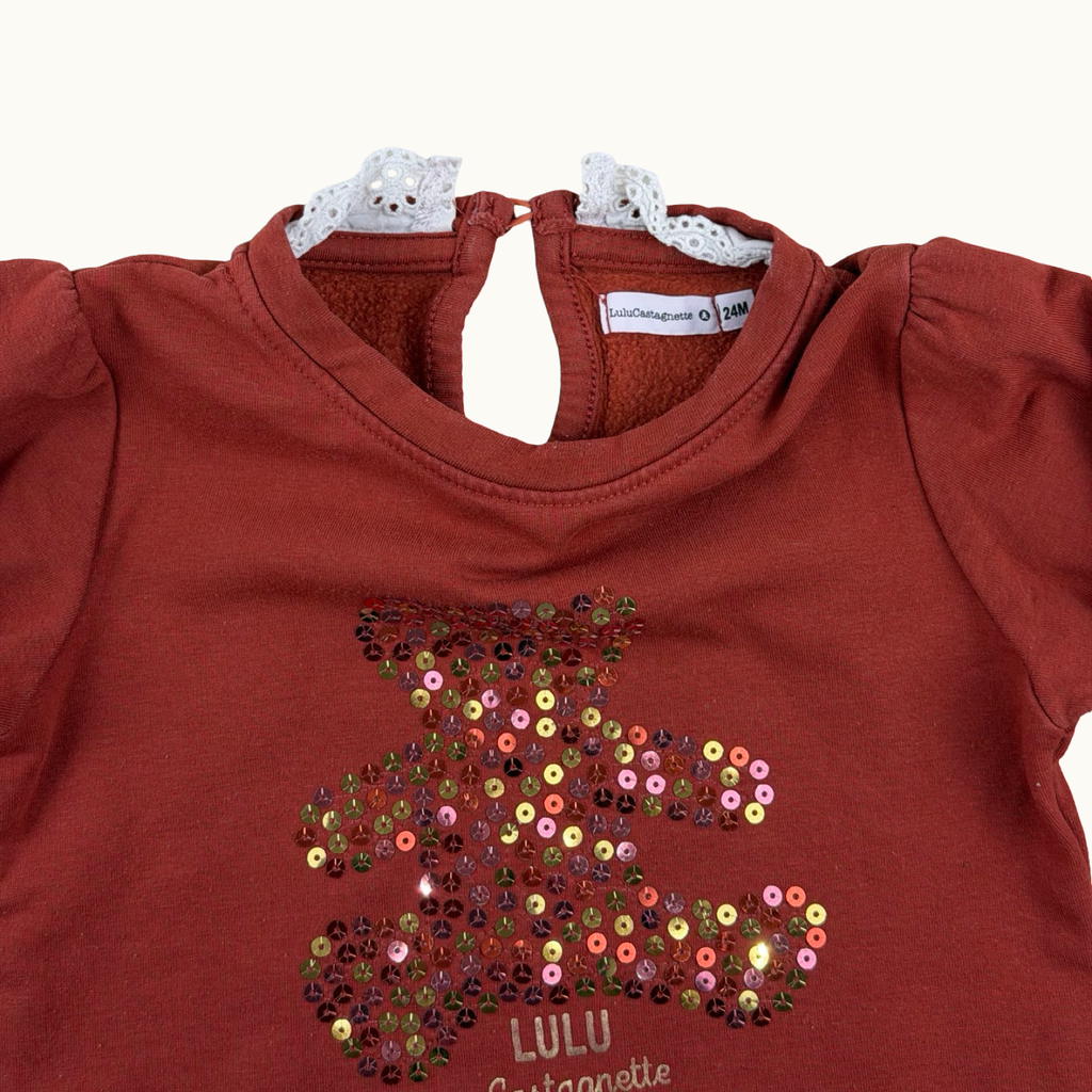 Sweat Lulu Castagnette en sequins et col - 24 mois