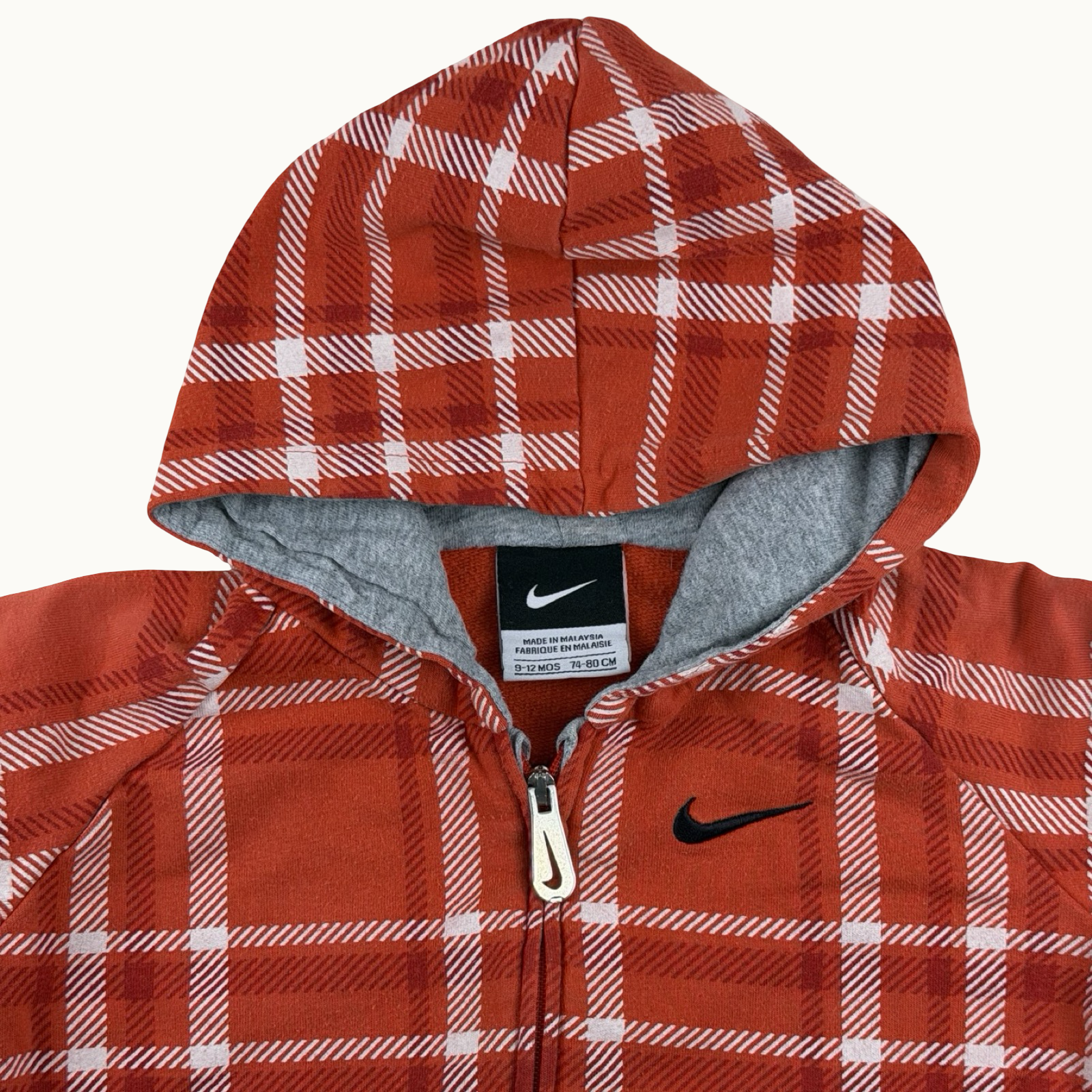 Sweat zippé à capuche carreaux Nike - 12 mois