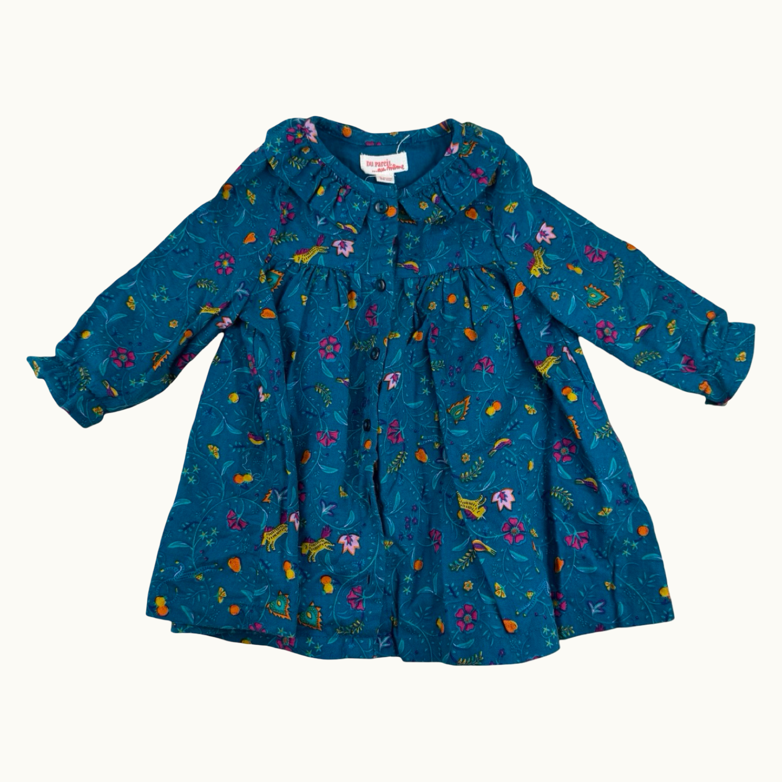 Robe avec col imprimé fleuri et licornes DPAM - 6 mois