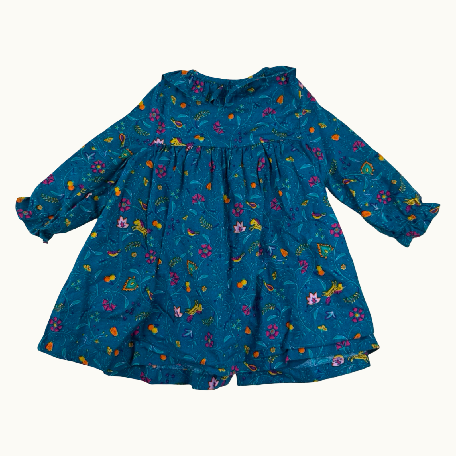 Robe avec col imprimé fleuri et licornes DPAM - 6 mois