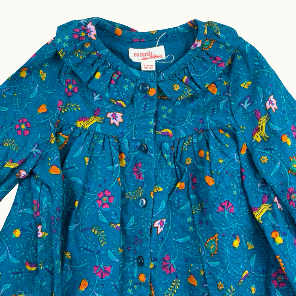 Robe avec col imprimé fleuri et licornes DPAM - 6 mois