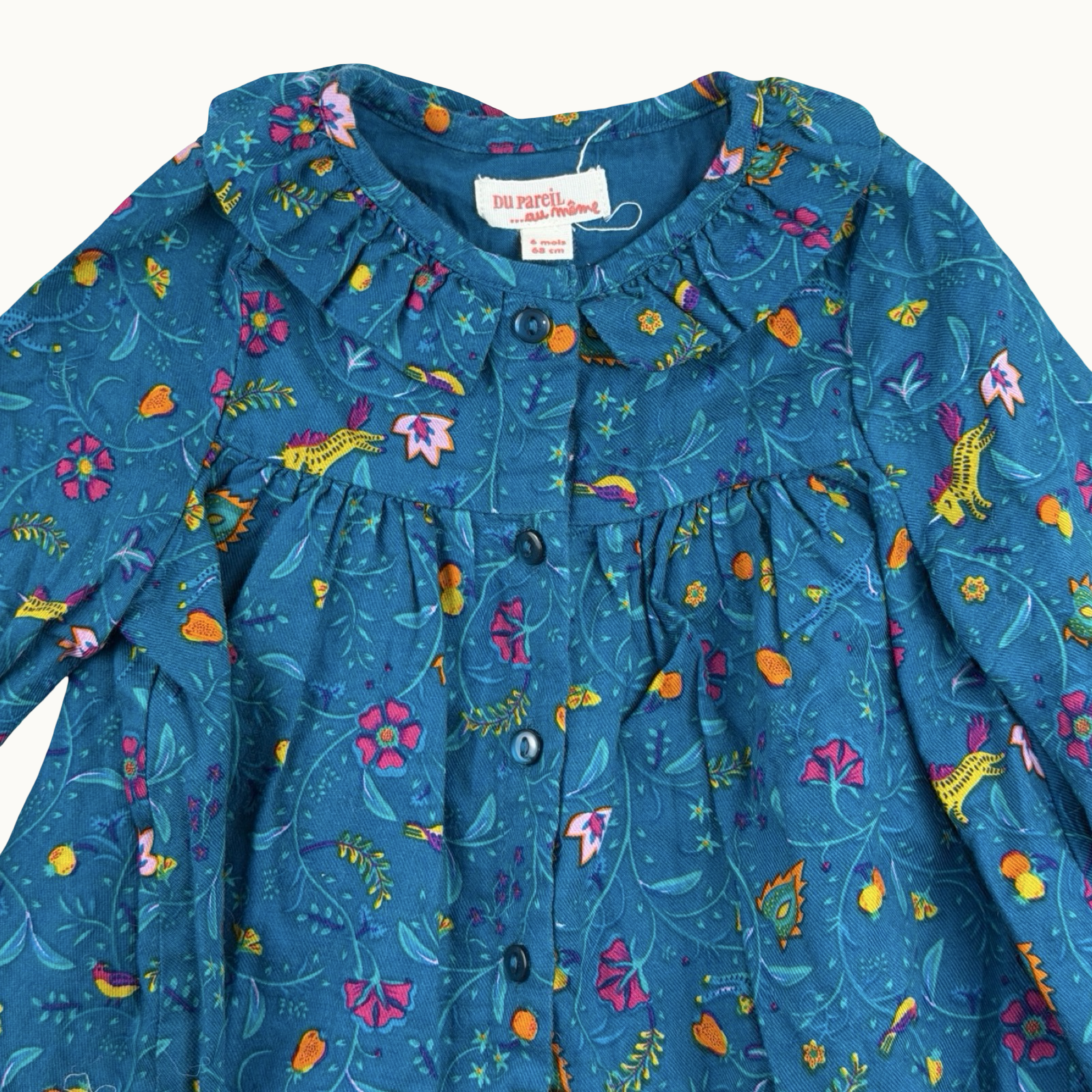 Robe avec col imprimé fleuri et licornes DPAM - 6 mois
