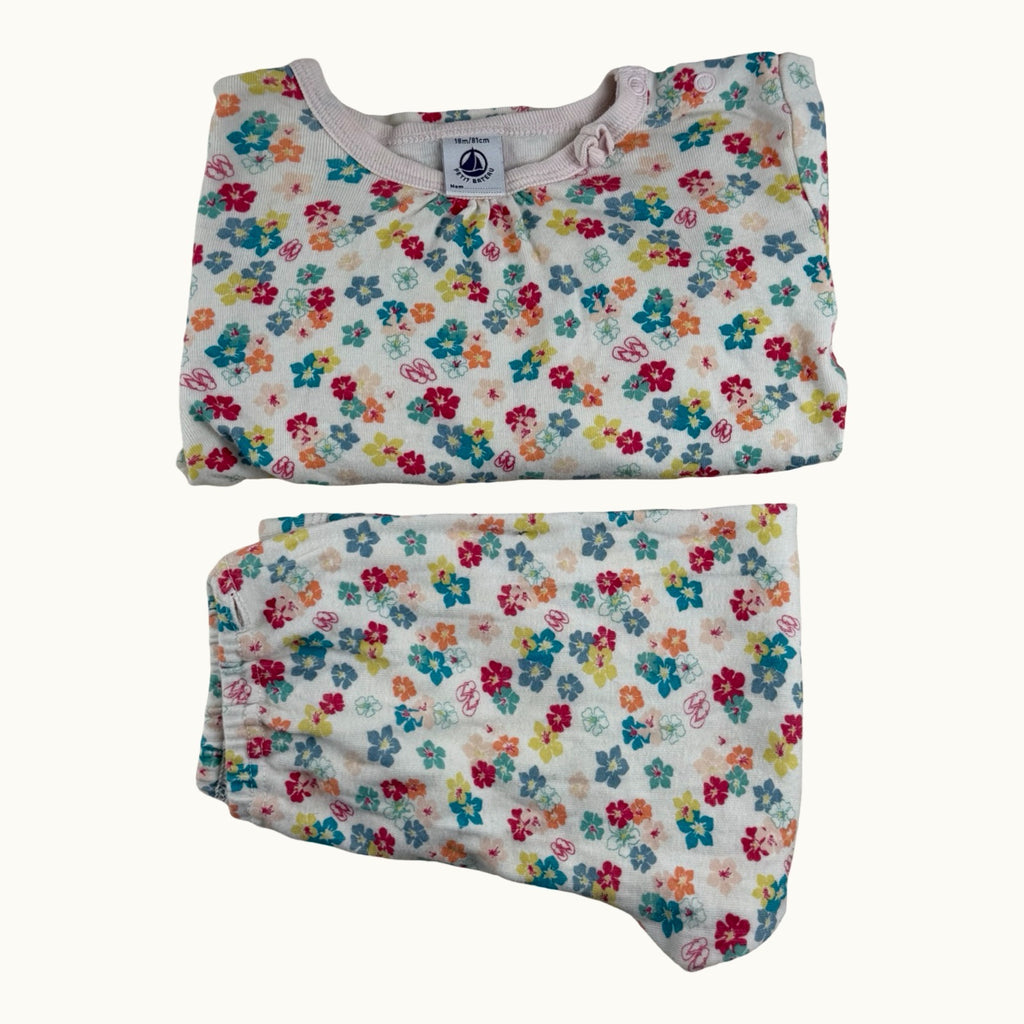 Ensemble fleuri t-shirt manches longues et pantalon Petit Bateau - 18 mois