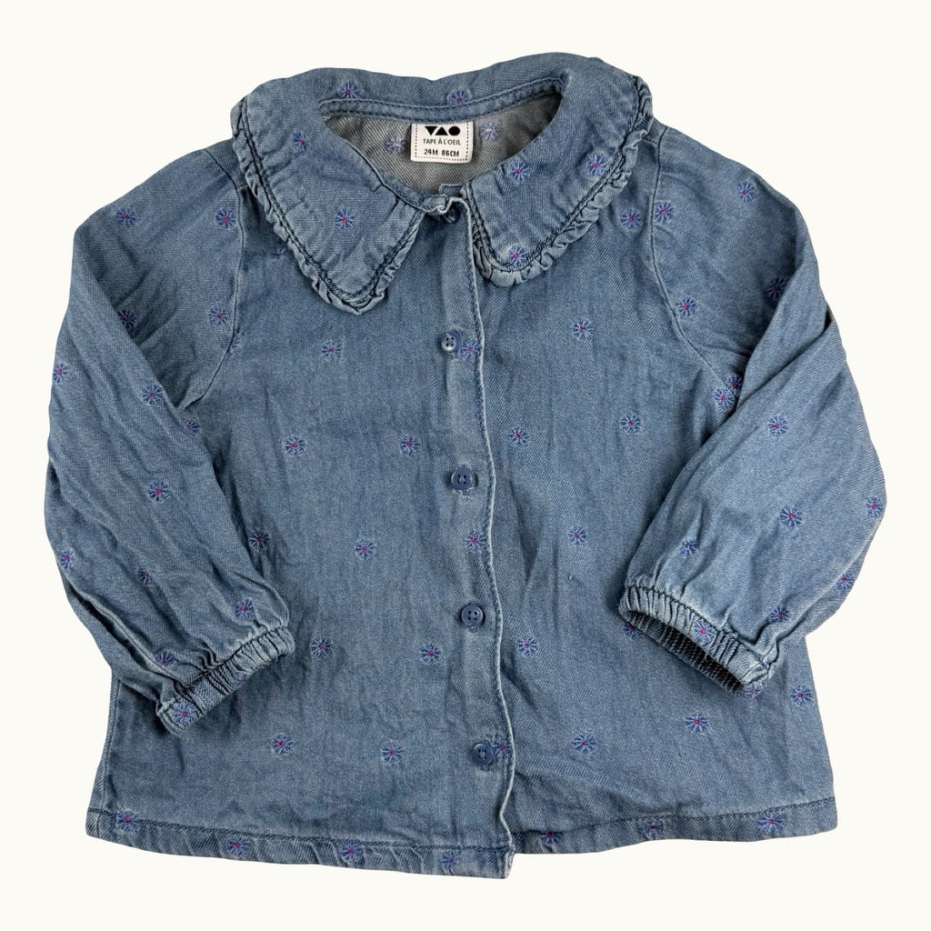 Chemise en jean fleurie avec col TAO - 24 mois