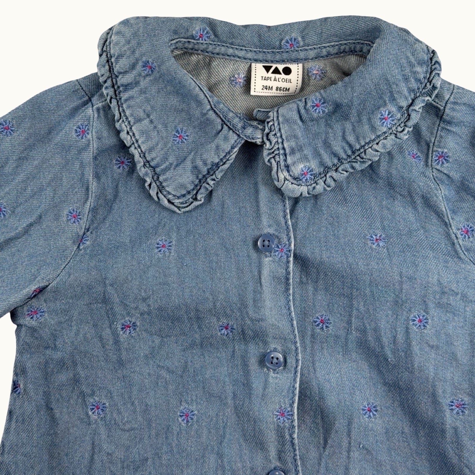 Chemise en jean fleurie avec col TAO - 24 mois