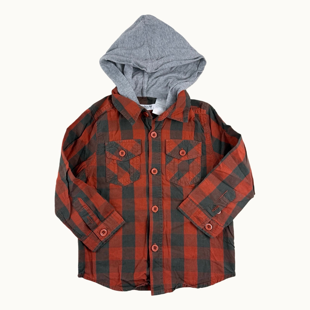Chemise à carreaux avec capuche - 24 mois