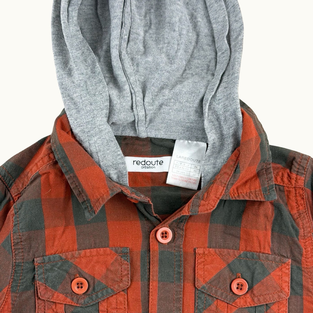 Chemise à carreaux avec capuche - 24 mois
