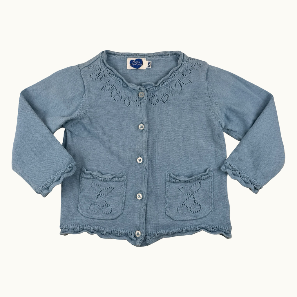 Gilet en maille brodé cerises - 12 mois