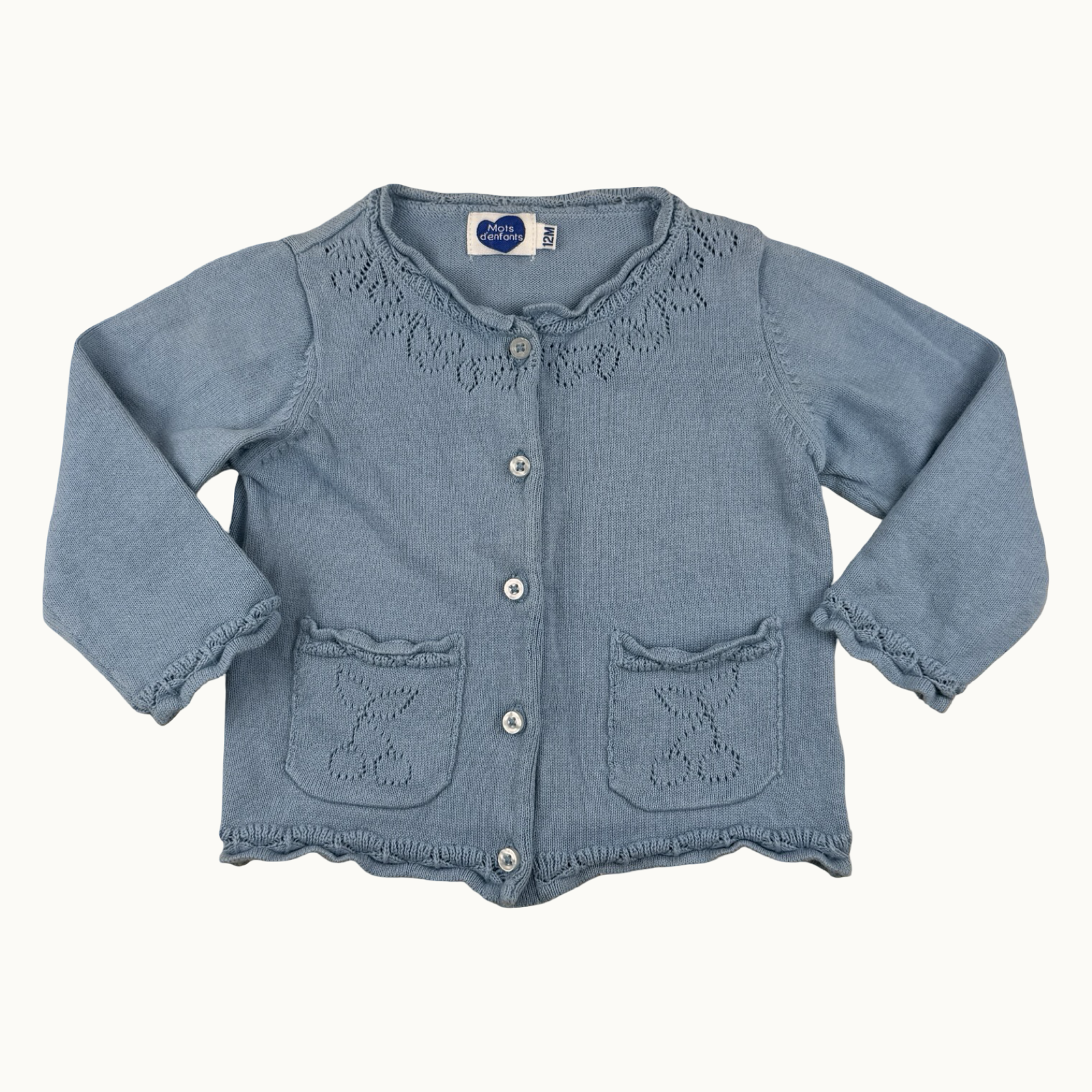 Gilet en maille brodé cerises - 12 mois