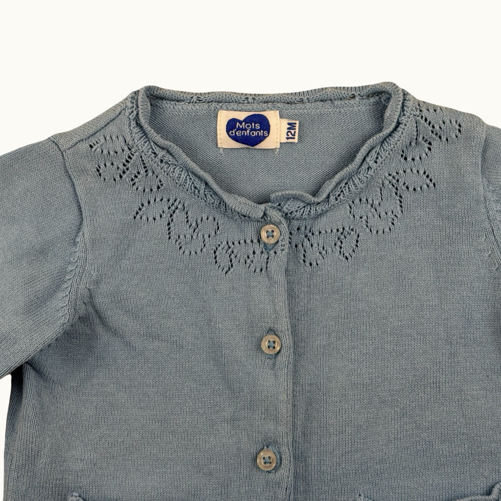 Gilet en maille brodé cerises - 12 mois
