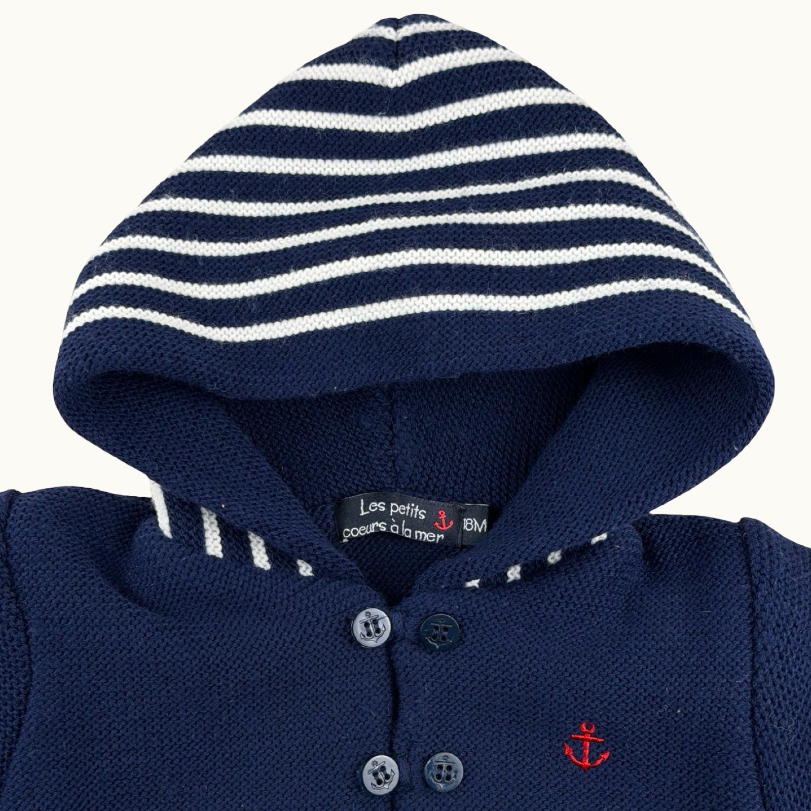 Gilet marin à capuche rayé - 18 mois