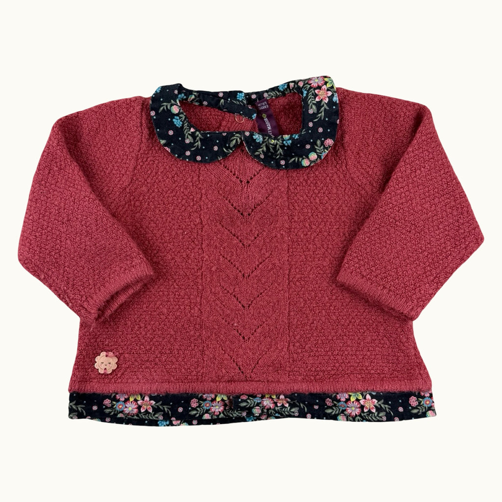 Pull tricot col claudine fleuri Sergent Major - 6 mois