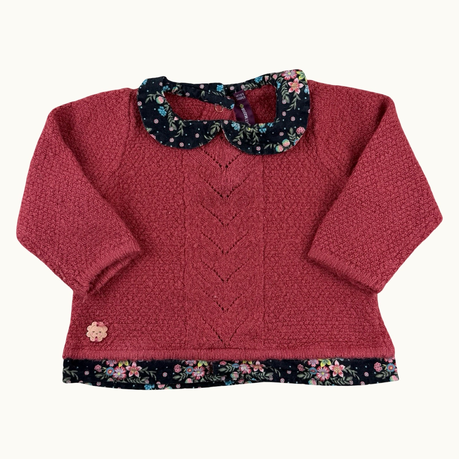 Pull tricot col claudine fleuri Sergent Major - 6 mois