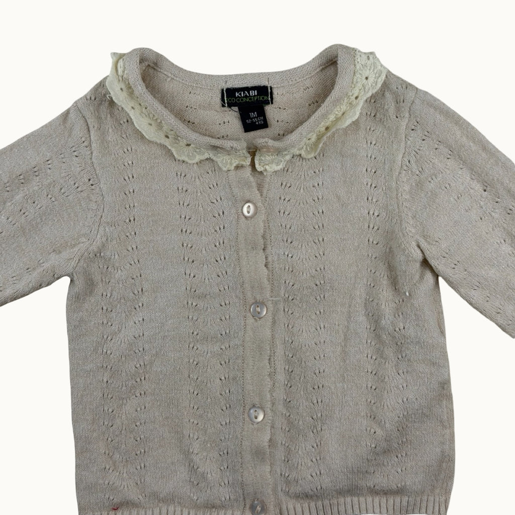 Gilet tricot col dentelle - 1 mois