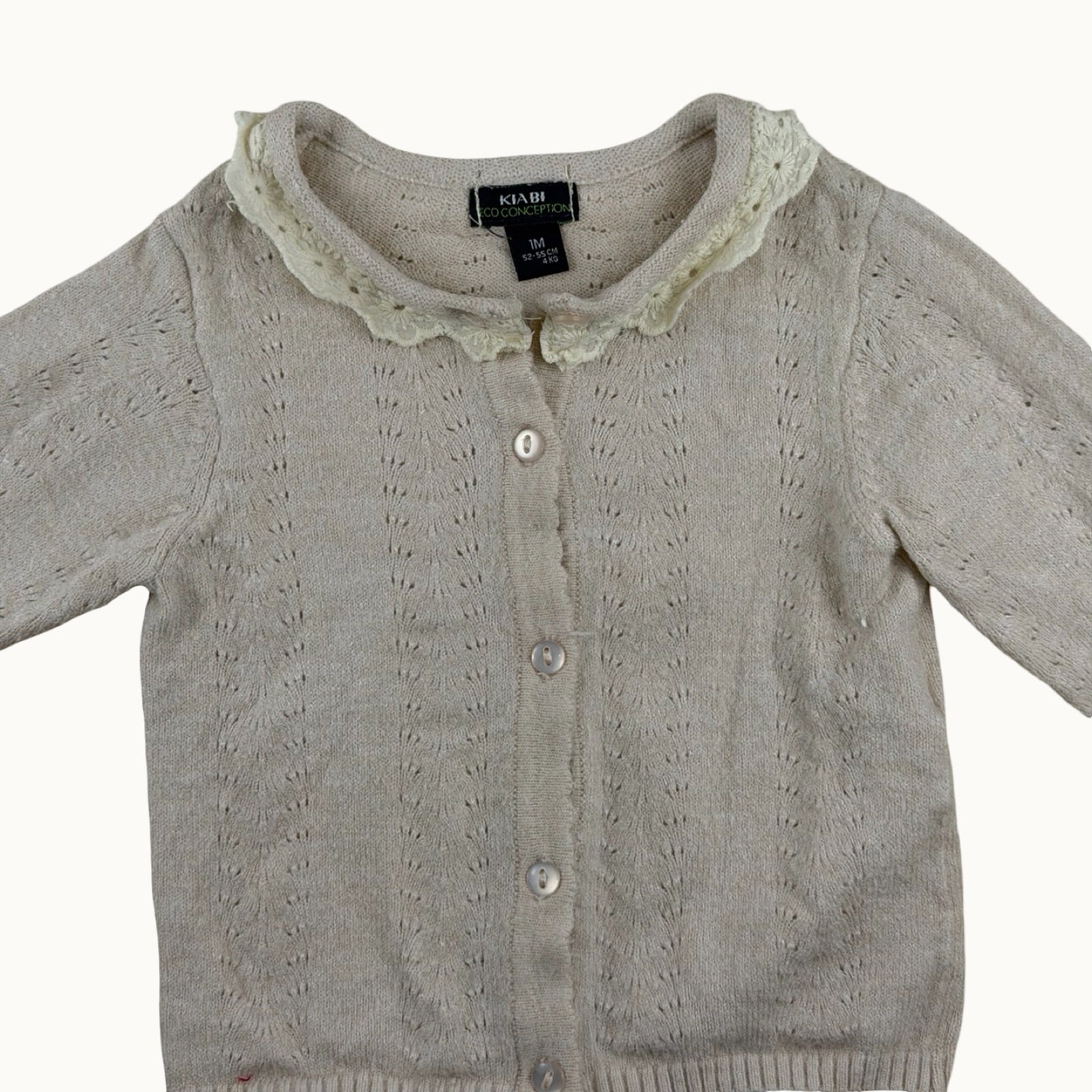 Gilet tricot col dentelle - 1 mois
