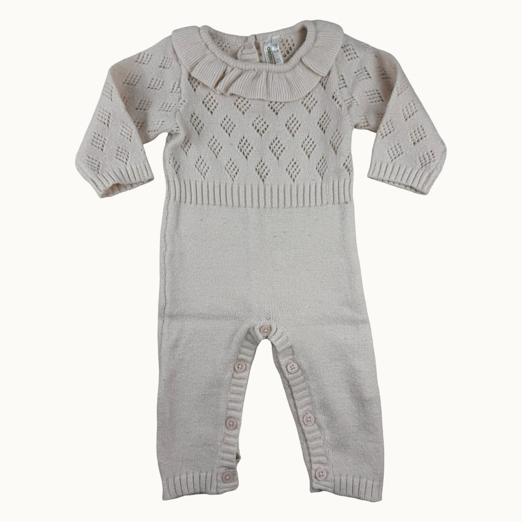 Combinaison tricot ajouré col volanté - 1 mois