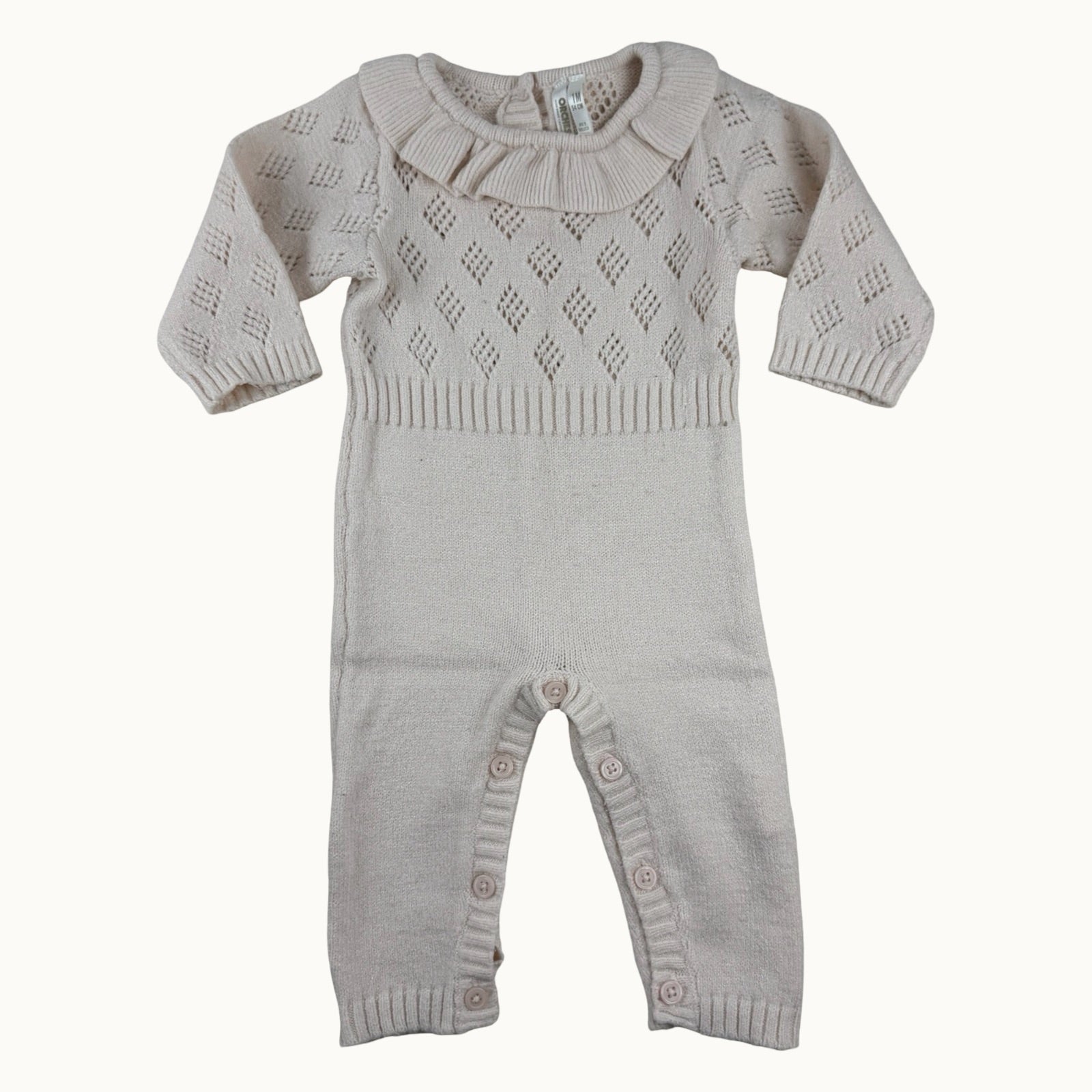 Combinaison tricot ajouré col volanté - 1 mois