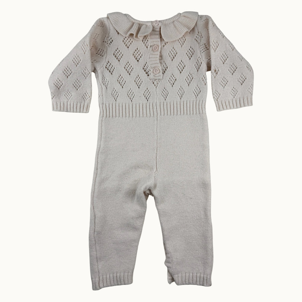 Combinaison tricot ajouré col volanté - 1 mois