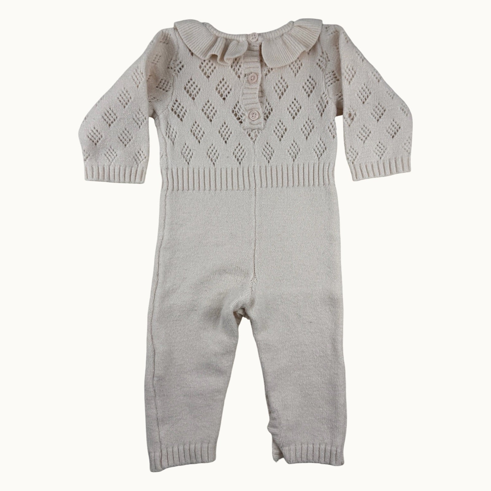 Combinaison tricot ajouré col volanté - 1 mois