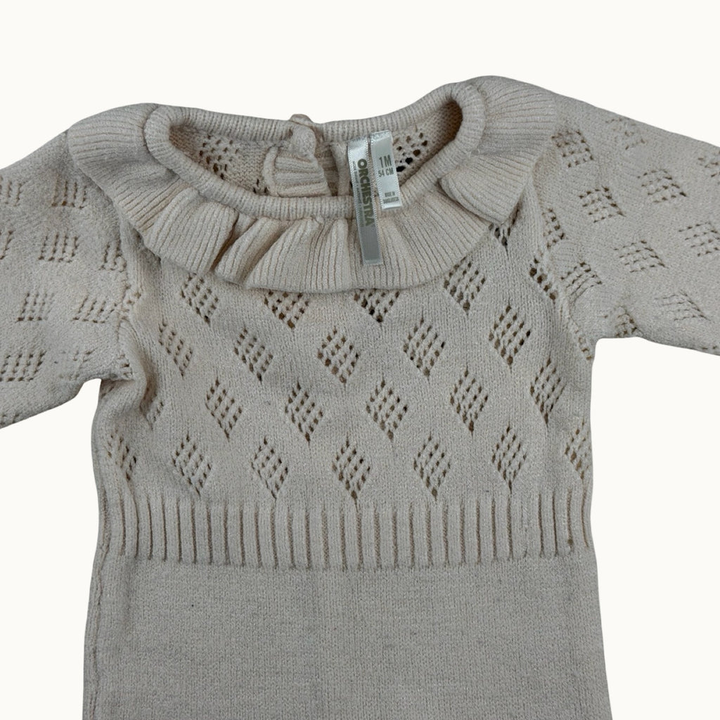 Combinaison tricot ajouré col volanté - 1 mois