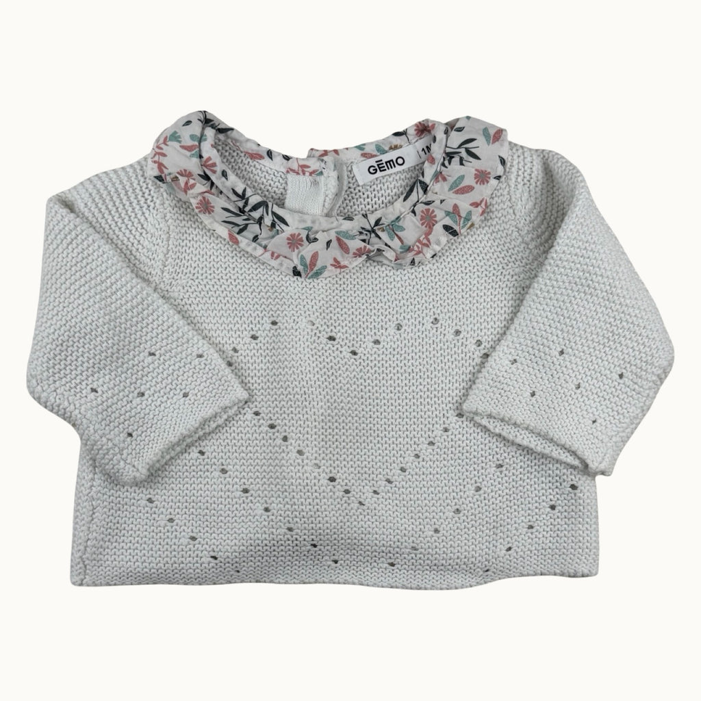 Pull tricot col fleuri - 1 mois