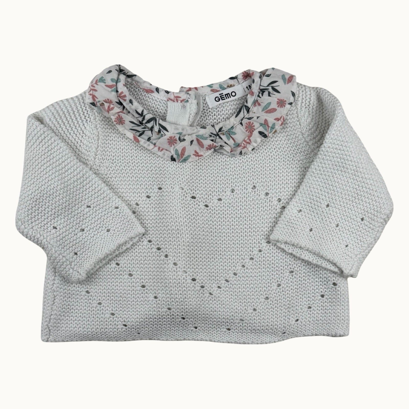 Pull tricot col fleuri - 1 mois