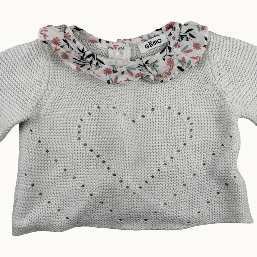 Pull tricot col fleuri - 1 mois