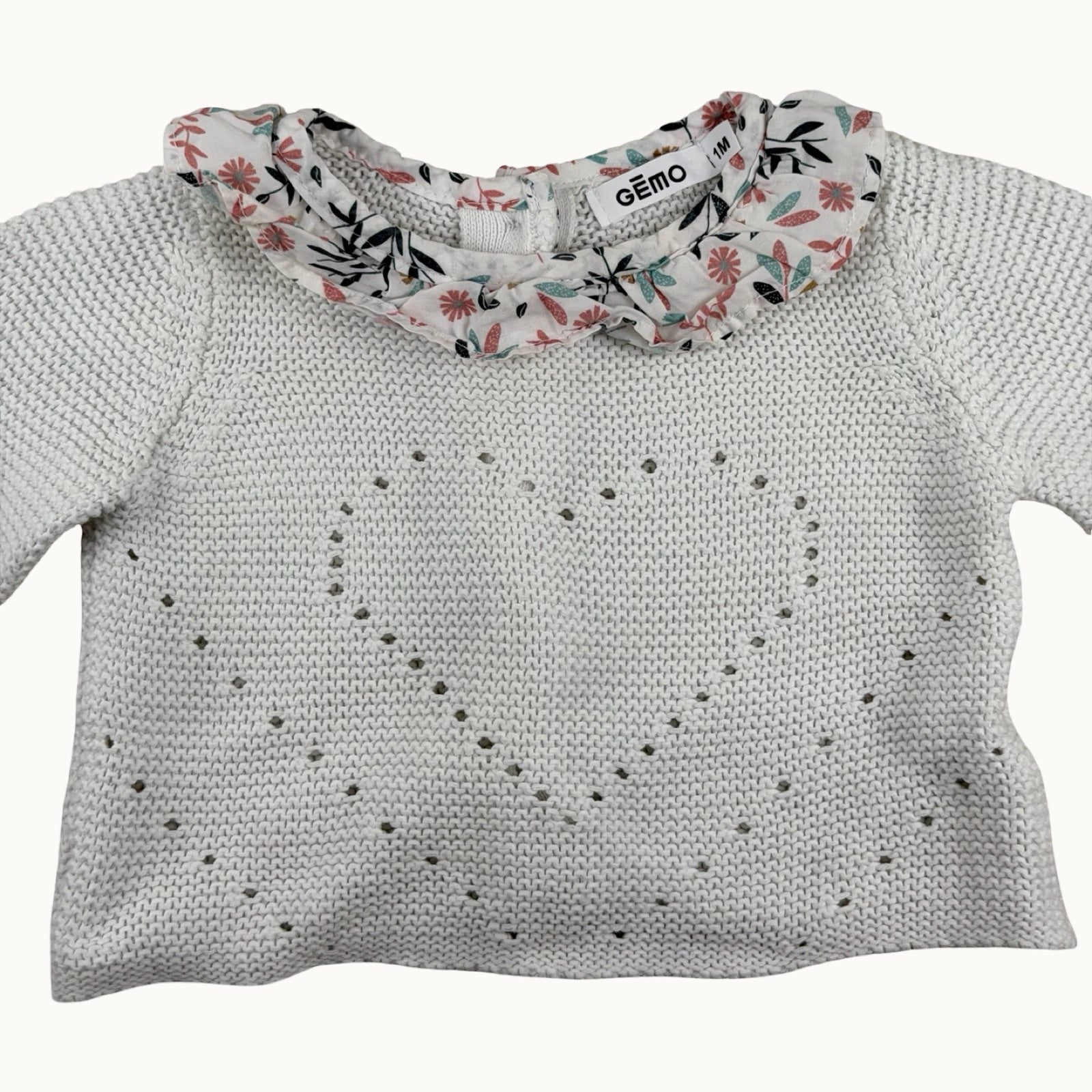 Pull tricot col fleuri - 1 mois