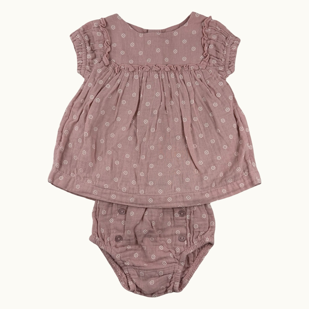 Ensemble robe et bloomer en double gaze - 0 mois