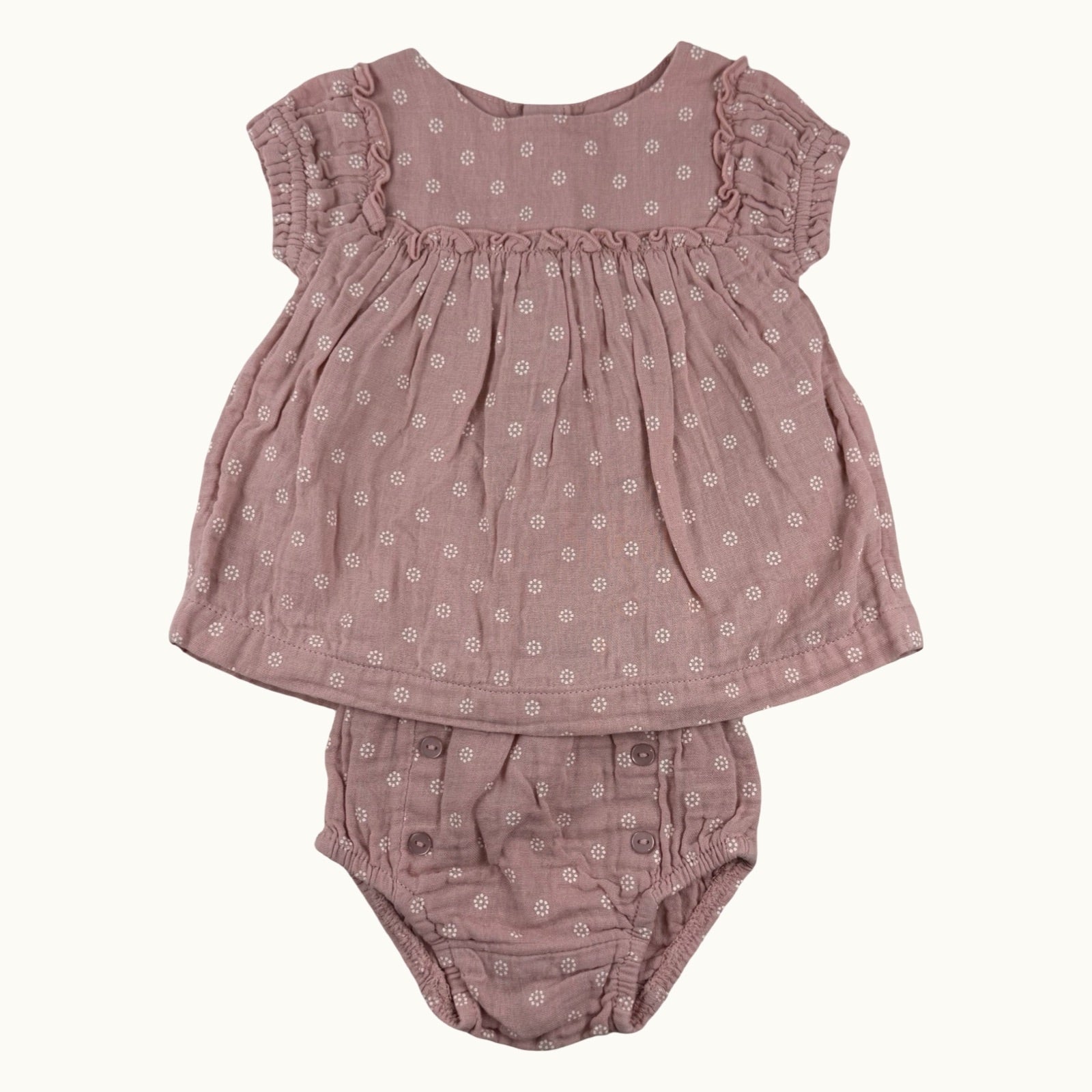 Ensemble robe et bloomer en double gaze - 0 mois