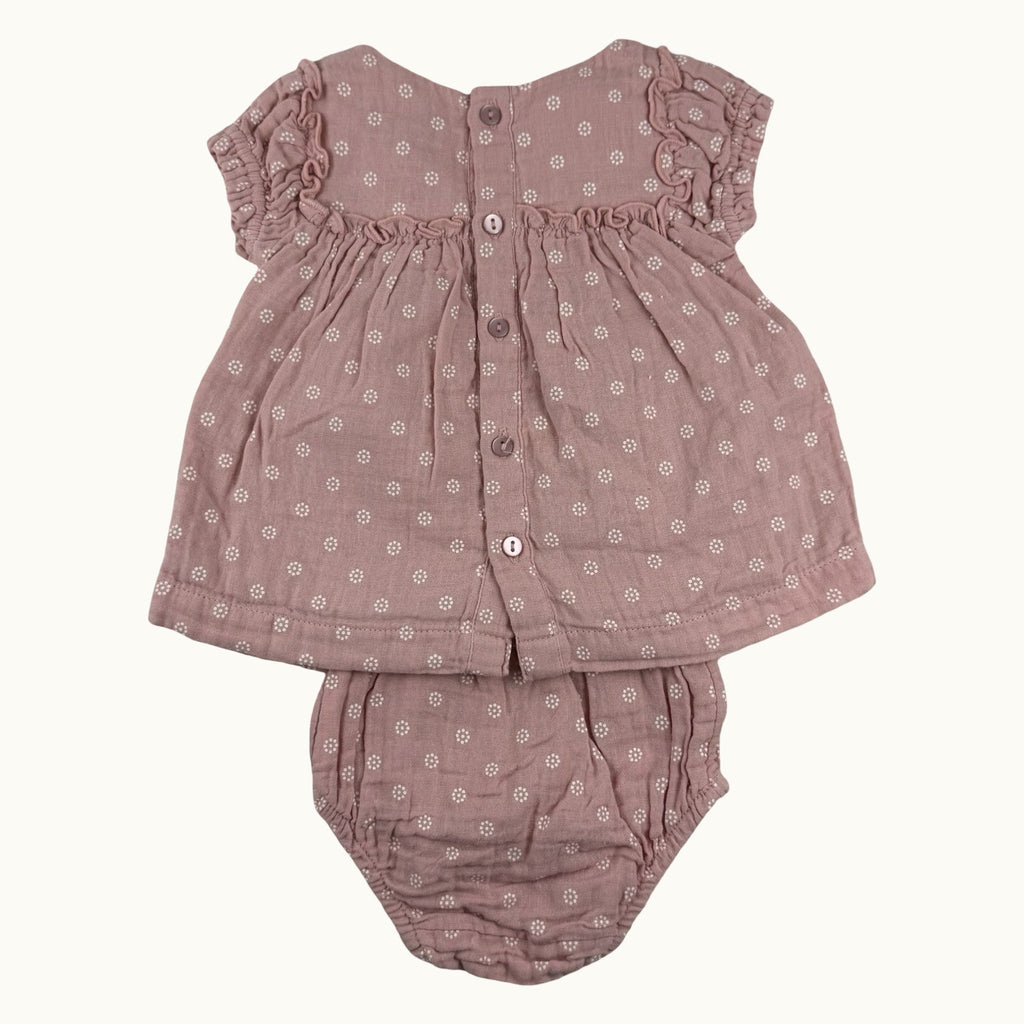Ensemble robe et bloomer en double gaze - 0 mois