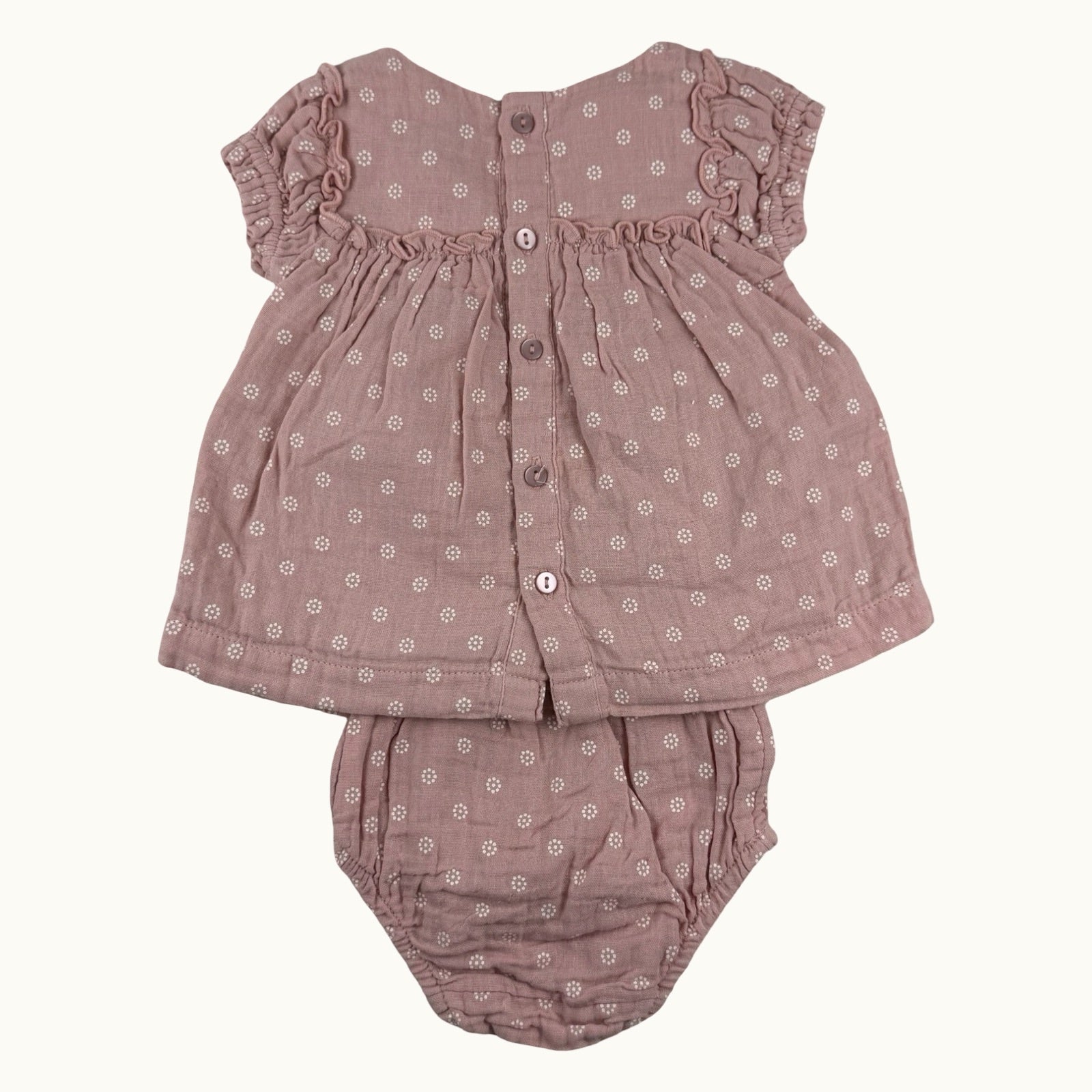 Ensemble robe et bloomer en double gaze - 0 mois