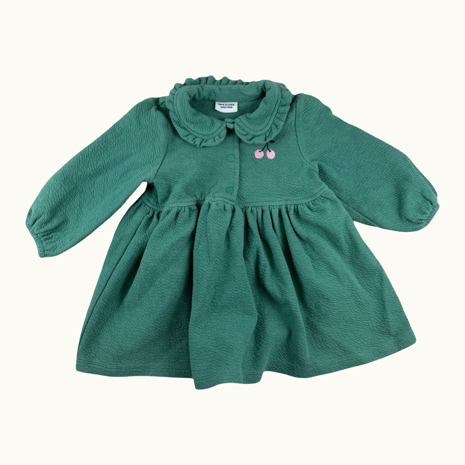 Robe avec col et broderie cerises TAO - 12 mois