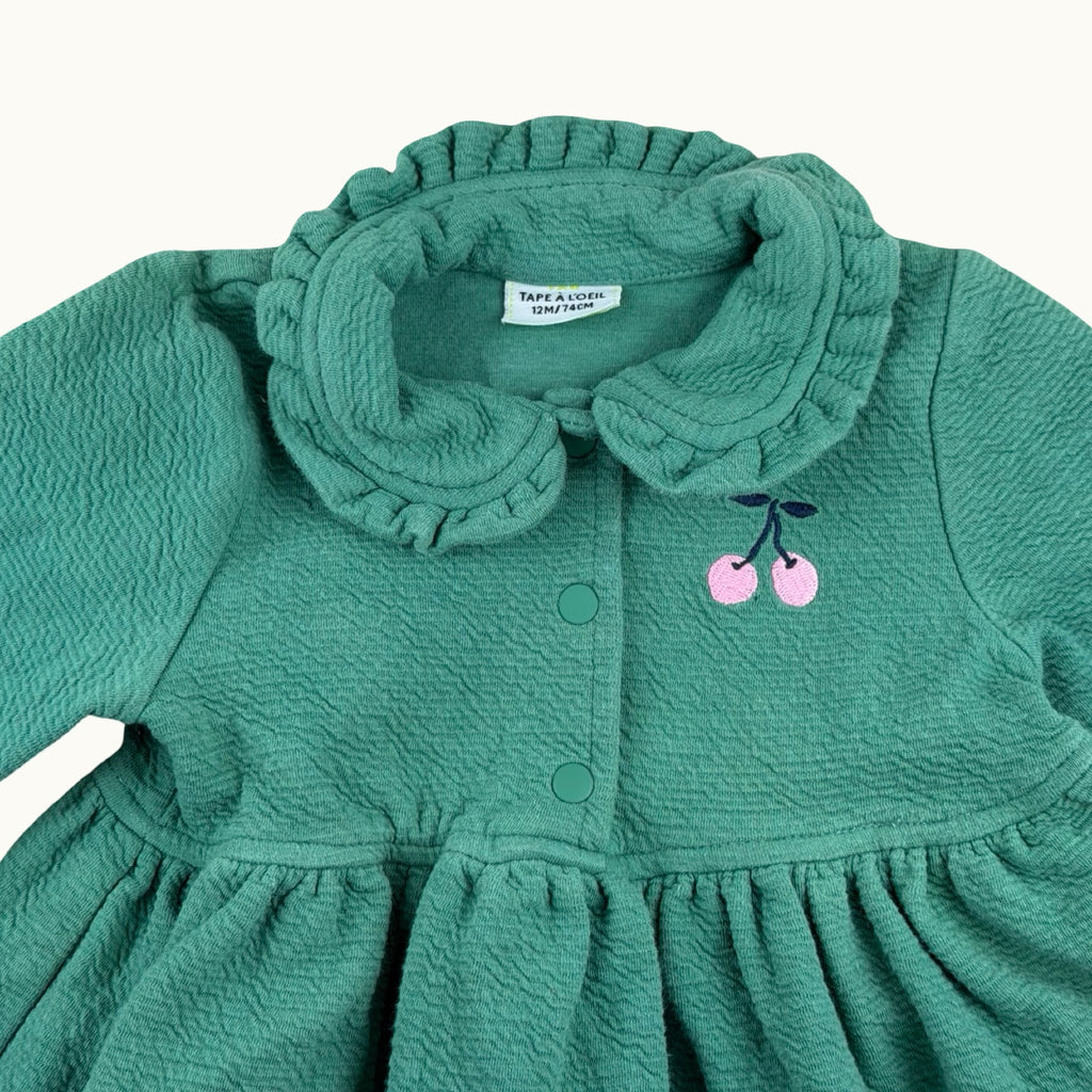 Robe avec col et broderie cerises TAO - 12 mois