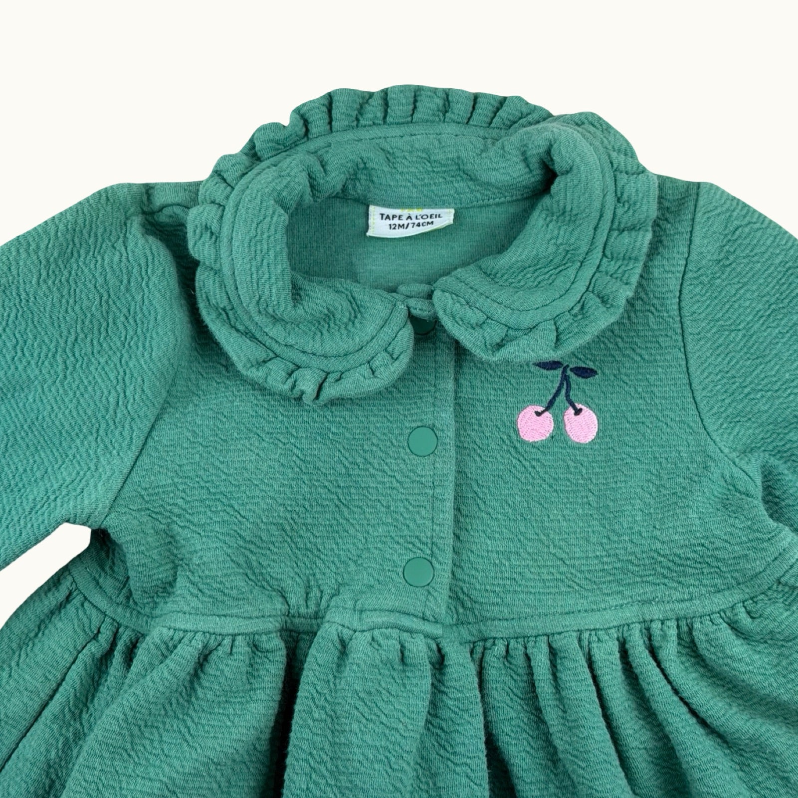 Robe avec col et broderie cerises TAO - 12 mois