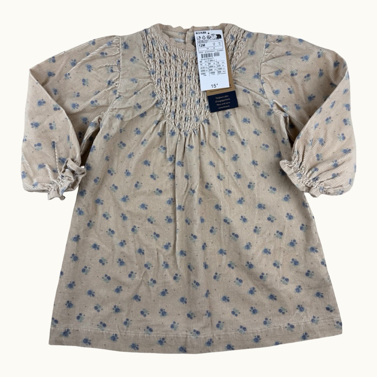 Robe en velours côtelé fleurie - 12 mois