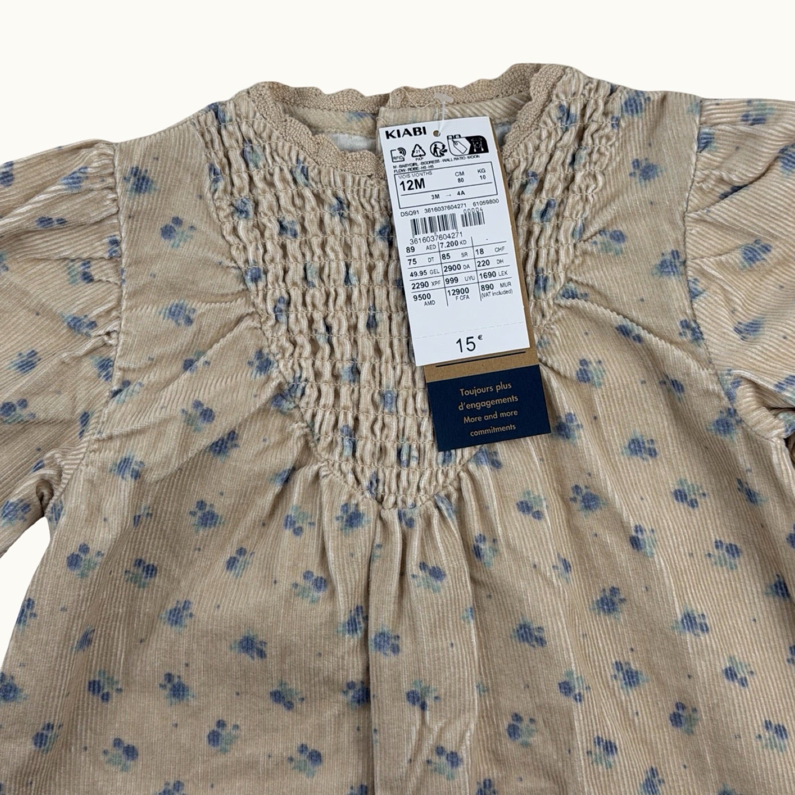 Robe en velours côtelé fleurie - 12 mois