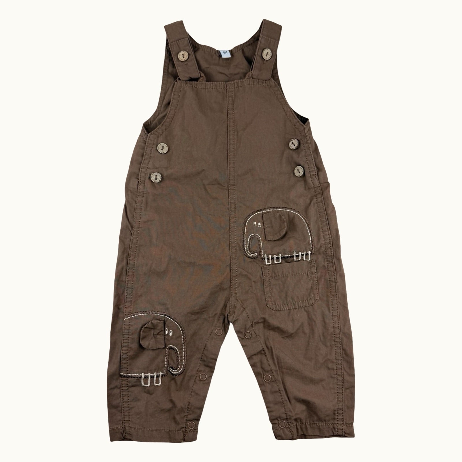 Combinaison marron avec éléphants brodés - 6 mois
