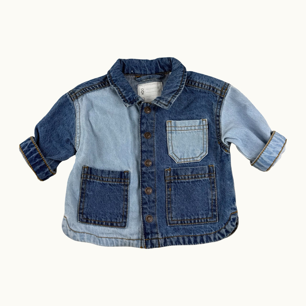 Veste chemise jean bicolore Vertbaudet - 3 mois