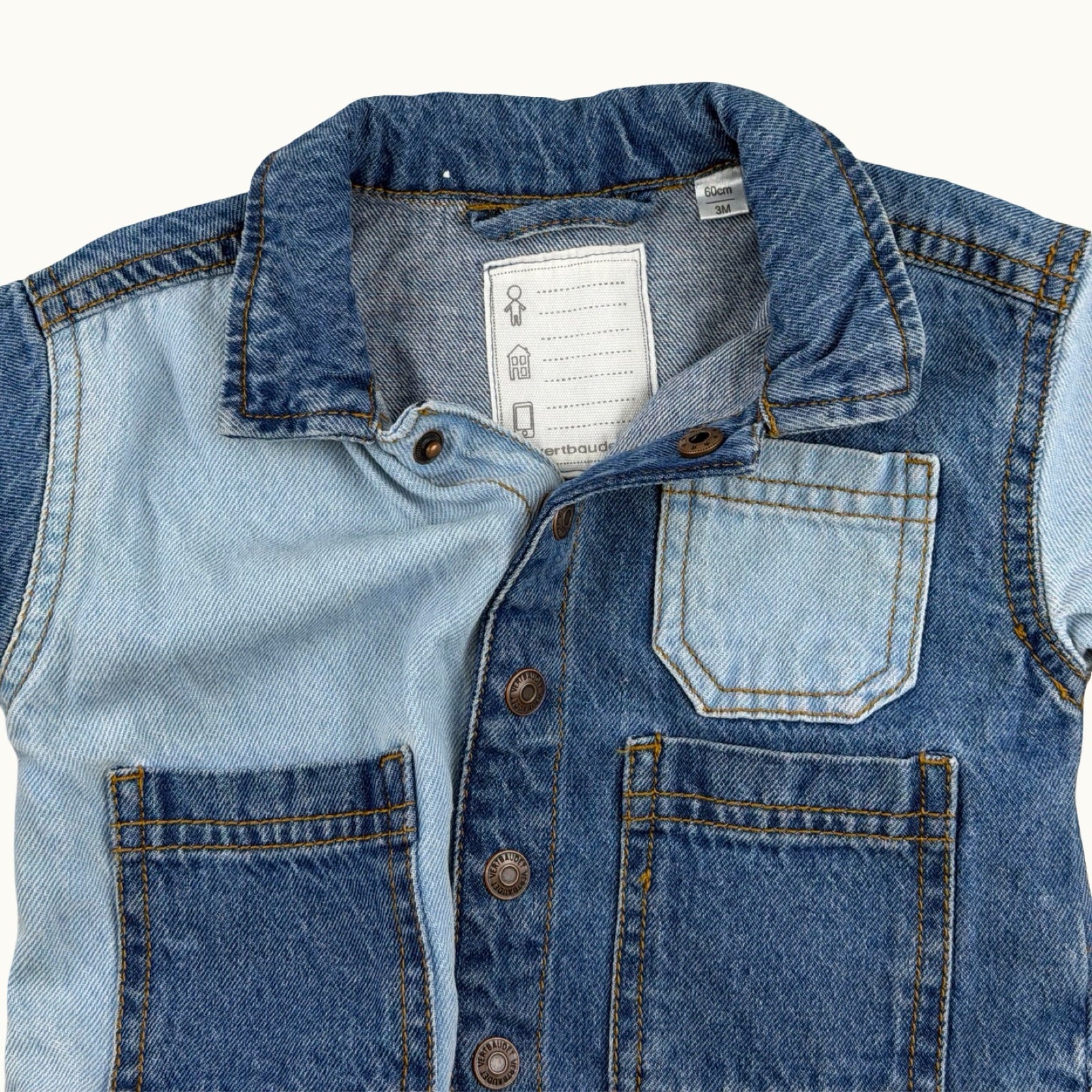 Veste chemise jean bicolore Vertbaudet - 3 mois