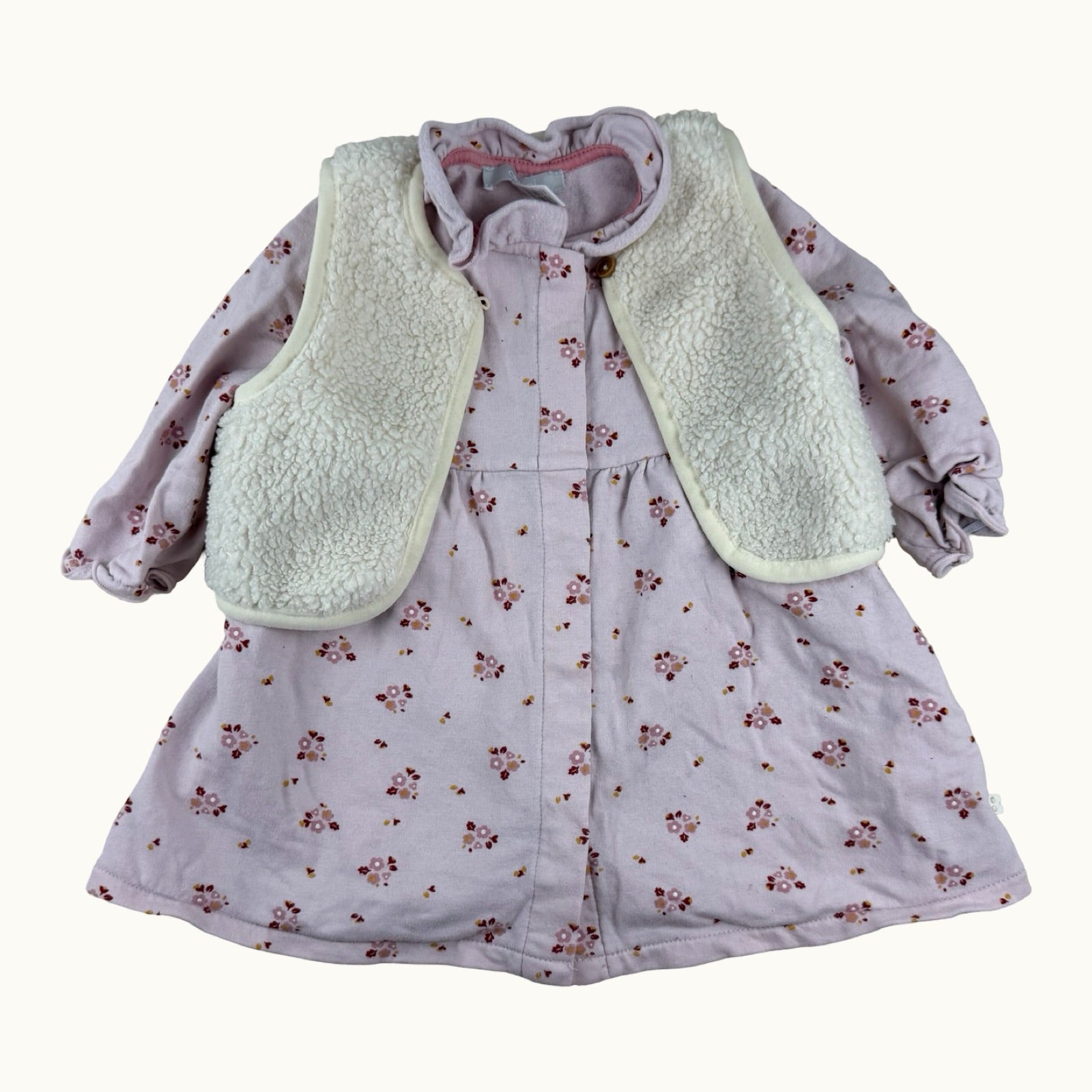 Ensemble robe fleurie et gilet sherpa - 9 mois
