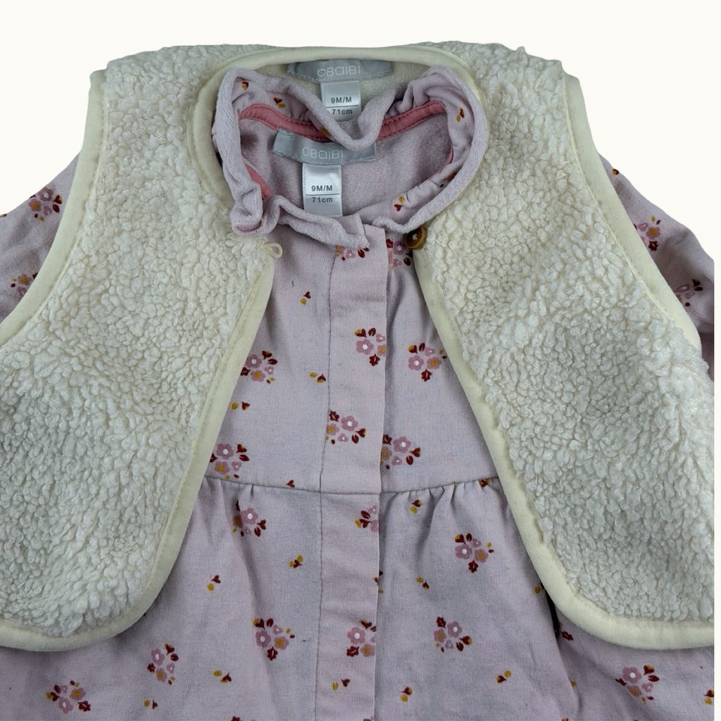 Ensemble robe fleurie et gilet sherpa - 9 mois