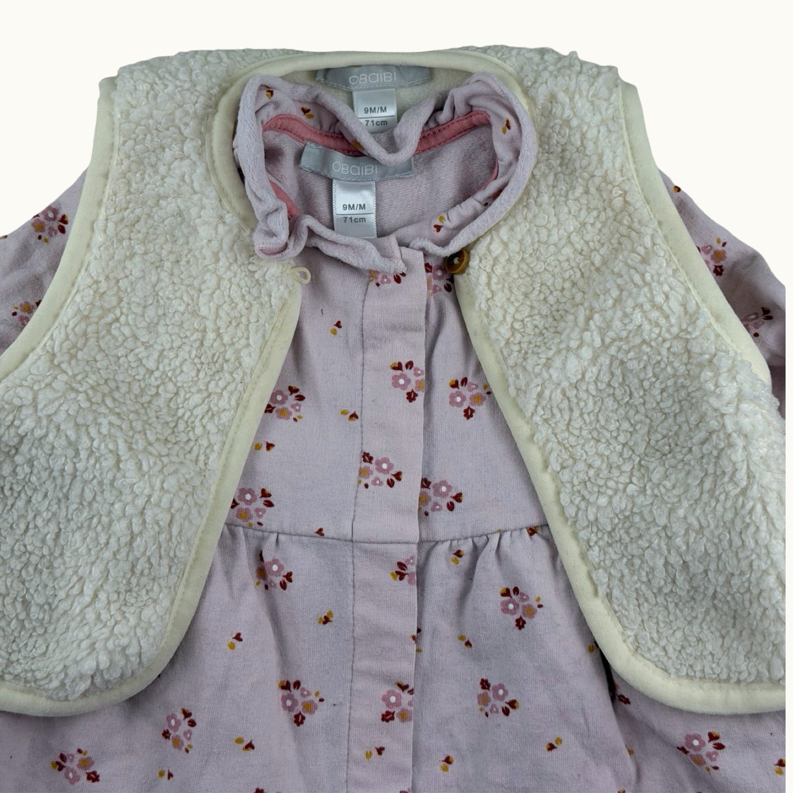 Ensemble robe fleurie et gilet sherpa - 9 mois