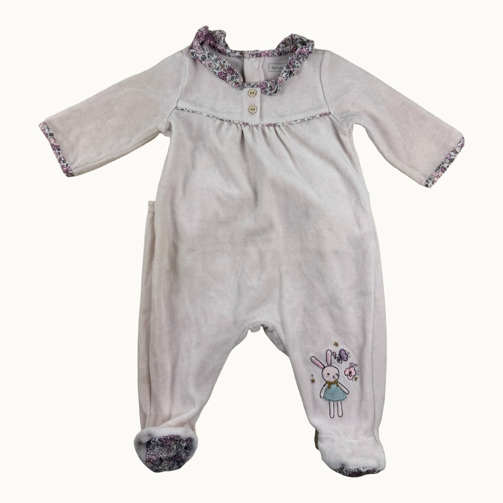 Pyjama en velours avec col fleuri Sergent Major - 1 mois