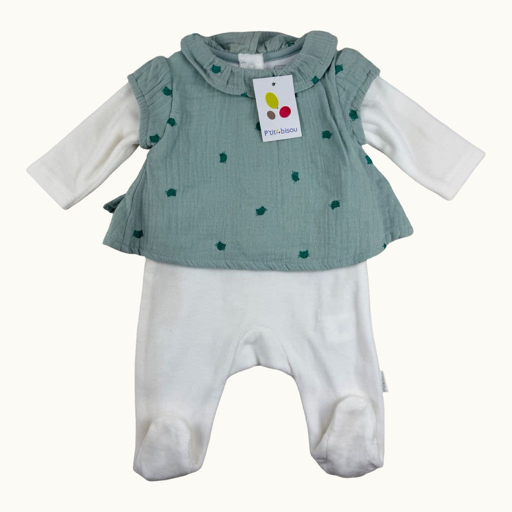 Pyjama velours avec blouse gaze de coton - 0 mois
