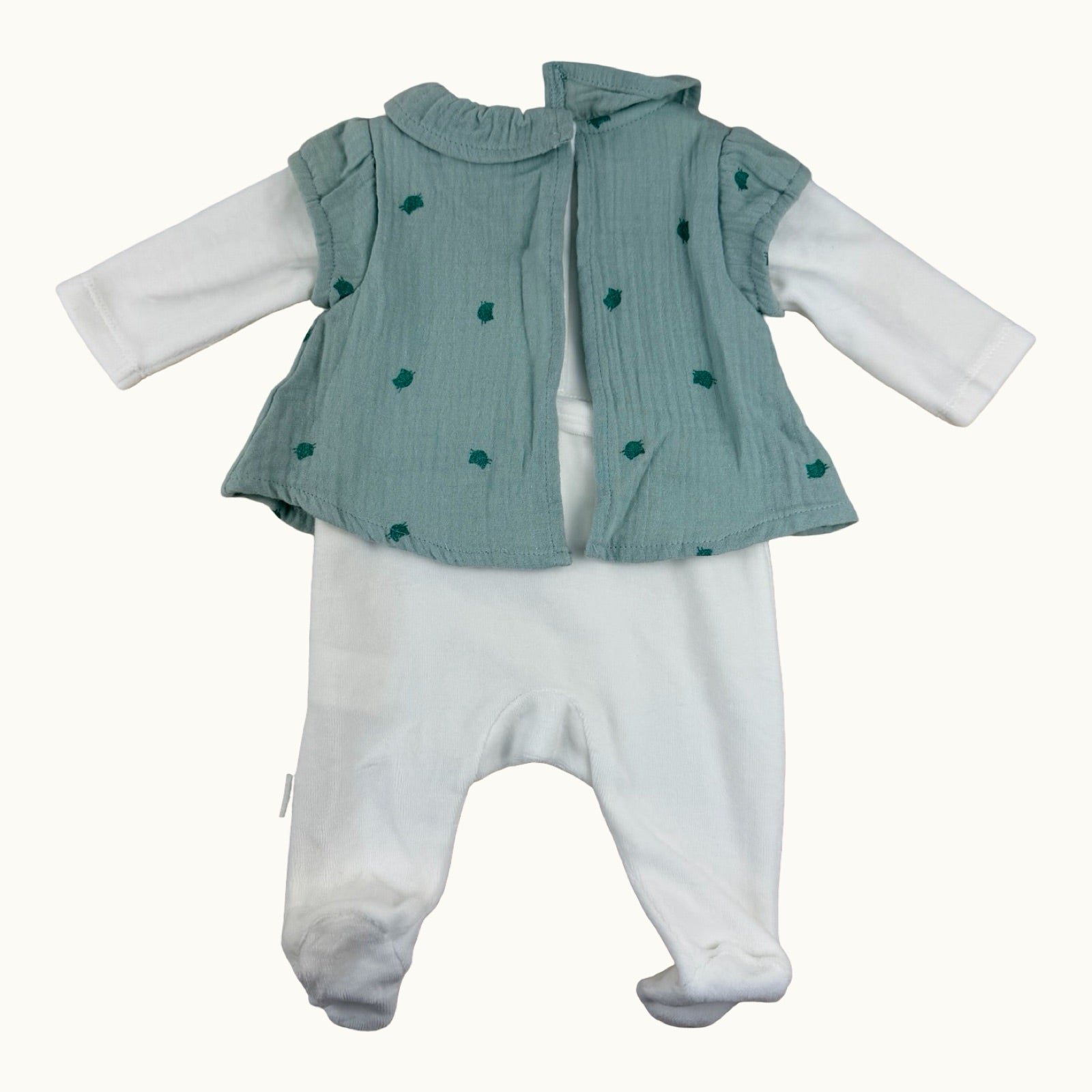 Pyjama velours avec blouse gaze de coton - 0 mois