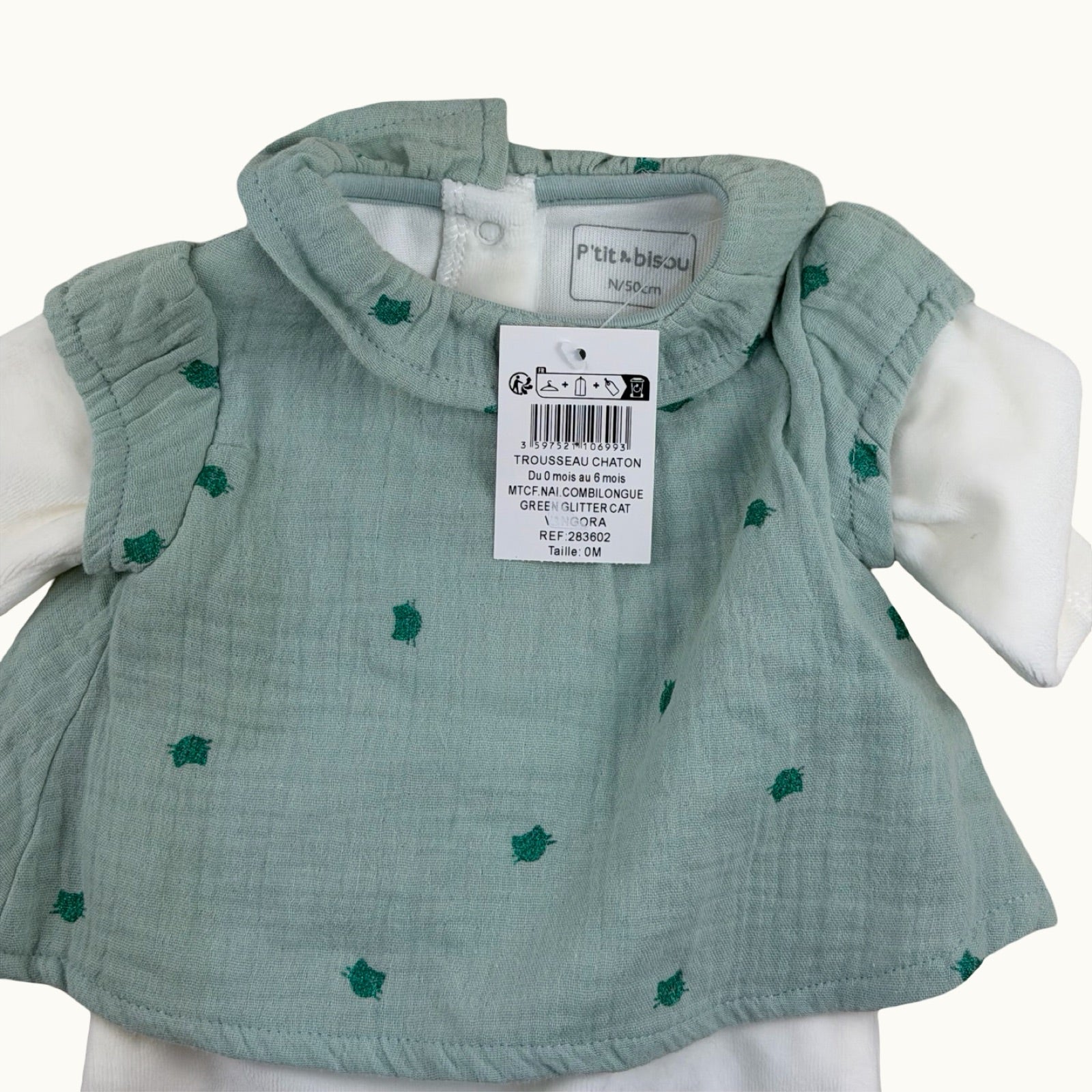 Pyjama velours avec blouse gaze de coton - 0 mois