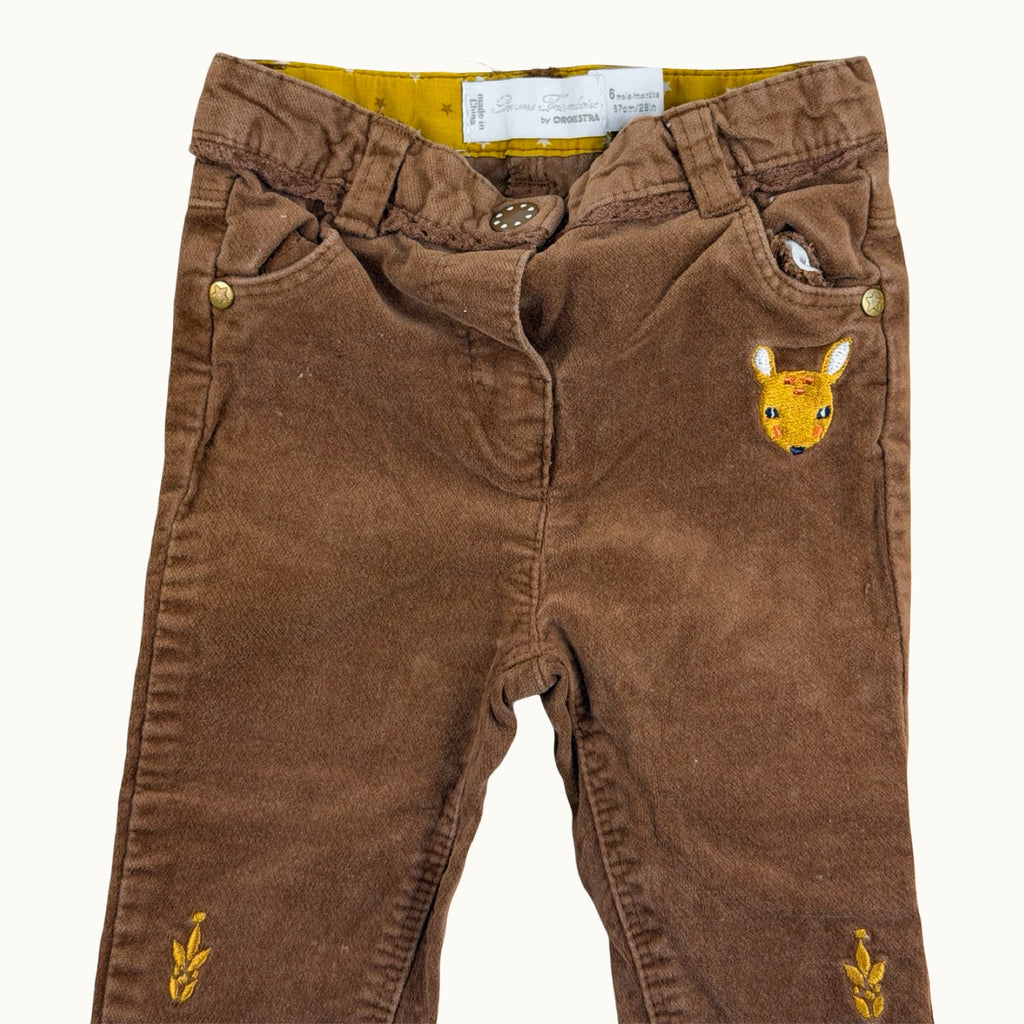 Pantalon velours brodé biche et fleurs - 6 mois