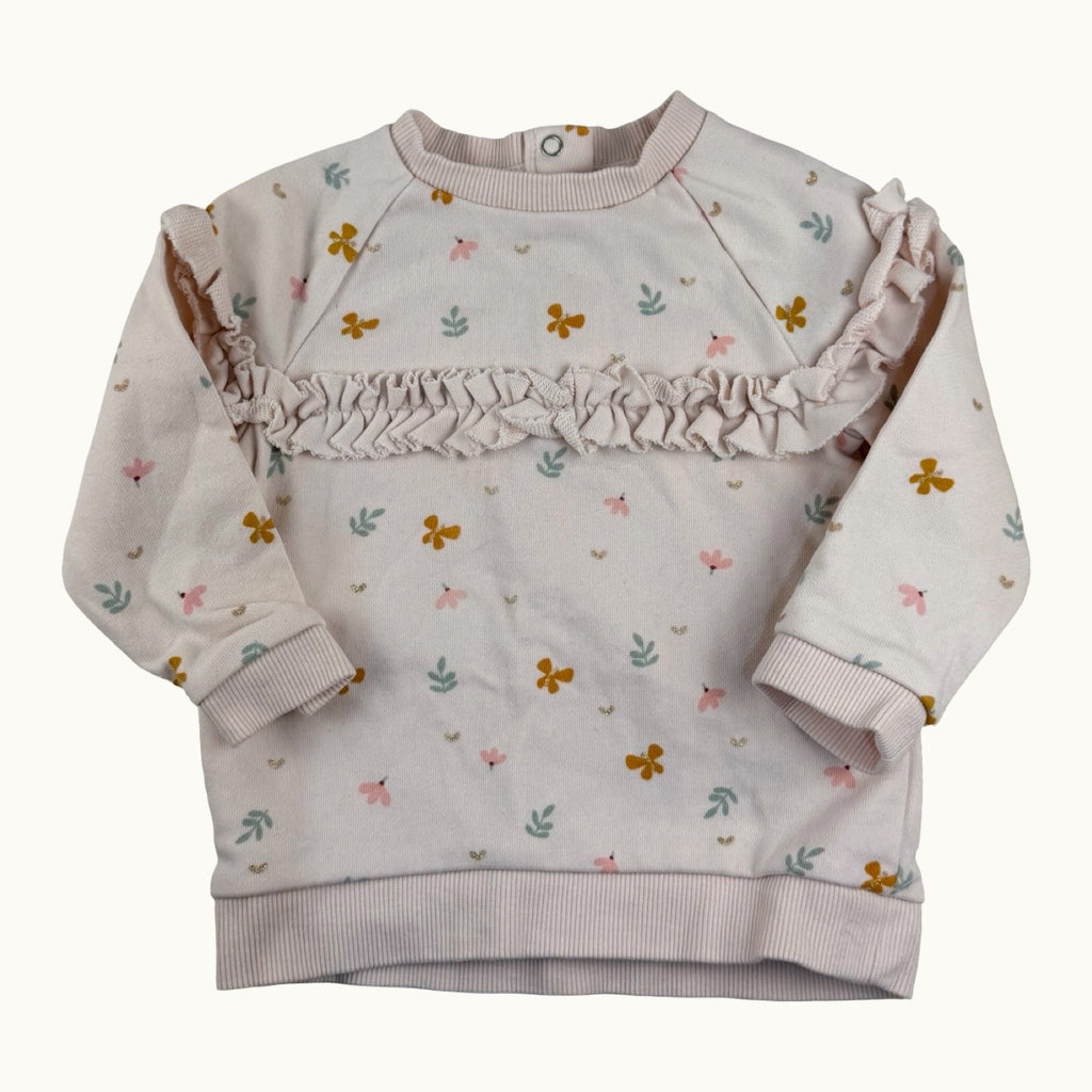 Sweat imprimé fleurs et papillons à volants - 6 mois