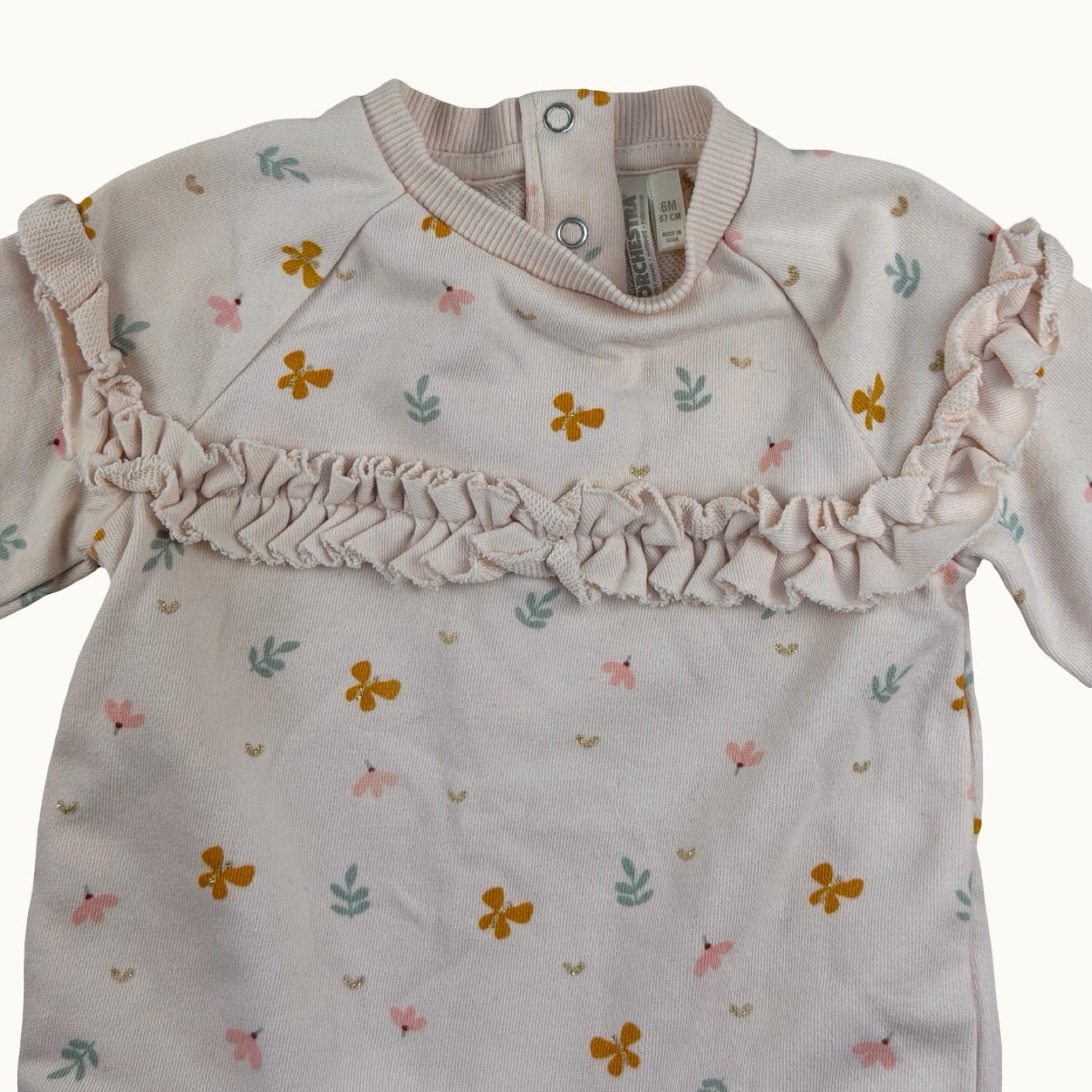 Sweat imprimé fleurs et papillons à volants - 6 mois